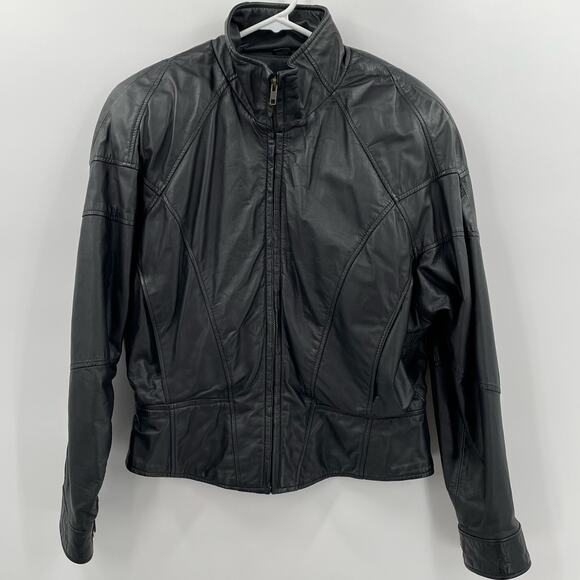 Wilson Thinsulate Women's Vtg. Leather Moto Jacket, Black, Sz. M 80s 90s *FLAW* - Picture 3 of 14